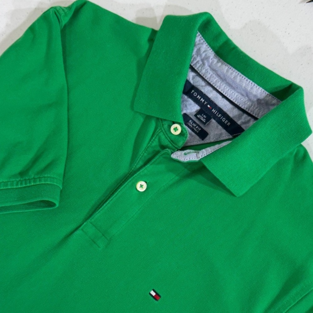 Tommy Hilfiger Polo Shirt Large Slim Fit (Medium) Kelly Green Preppy Golf READ